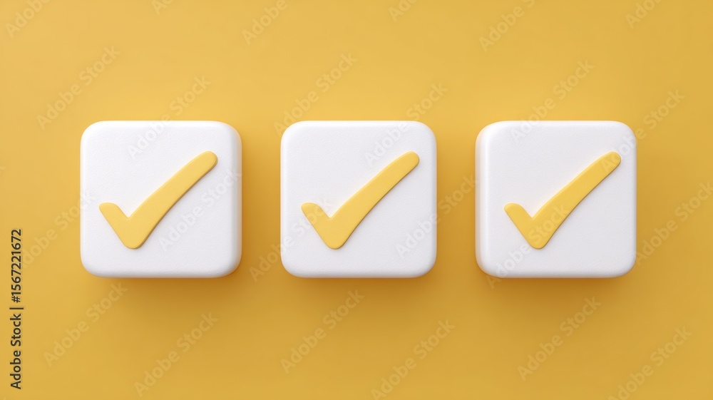 Poster checklist for goal setting. three checkboxes with yellow ticks on a bright background.