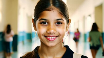 Happy student girl smiling in school hallway - Powered by Adobe