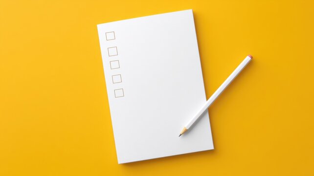 Checklist for Goal Setting. Blank checklist notepad on a vibrant yellow background with a pen.