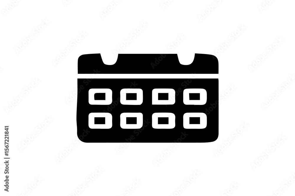 Poster the image displays a black silhouette icon of a calendar. the calendar is rectangular with two bindi