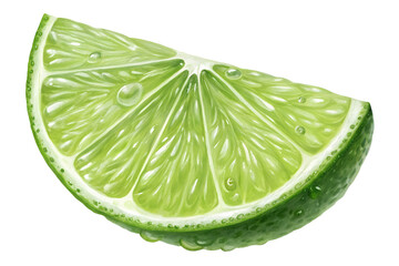 Refreshing Slice of Juicy Lime with Water Droplets Isolated on White Background