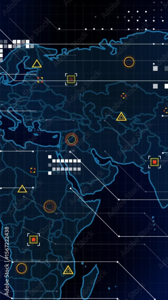 Poster animation of markers and data processing over world map