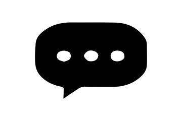 The image depicts a black silhouette icon of a speech bubble containing three dots in the center.