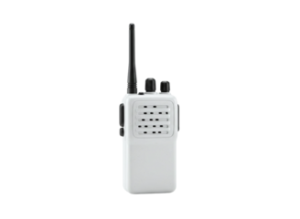  portable two way radio transceiver with antenna isolated on transparent background