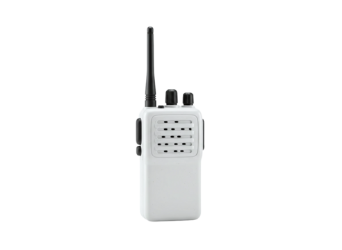  portable two way radio transceiver with antenna isolated on transparent background