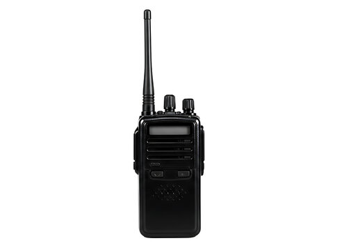  portable two way radio transceiver with antenna isolated on transparent background