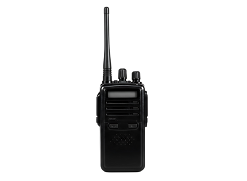  portable two way radio transceiver with antenna isolated on transparent background