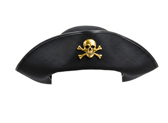 Black pirate hat with skull and crossbones isolated on transparent background