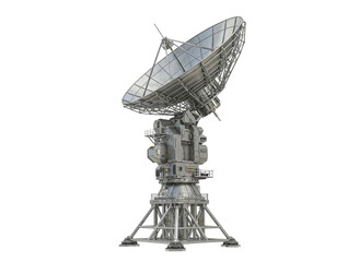 Complex telecommunications tower with multiple satellite dishes isolated on transparent background