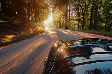 Vibrant Picture of Car Riding on Road in Nature