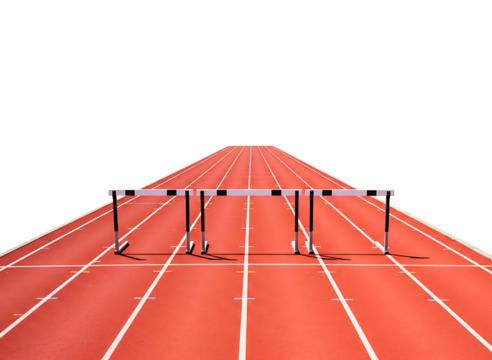 Athletic track with hurdles lined up on a clear day isolated on transparent background - Powered by Adobe