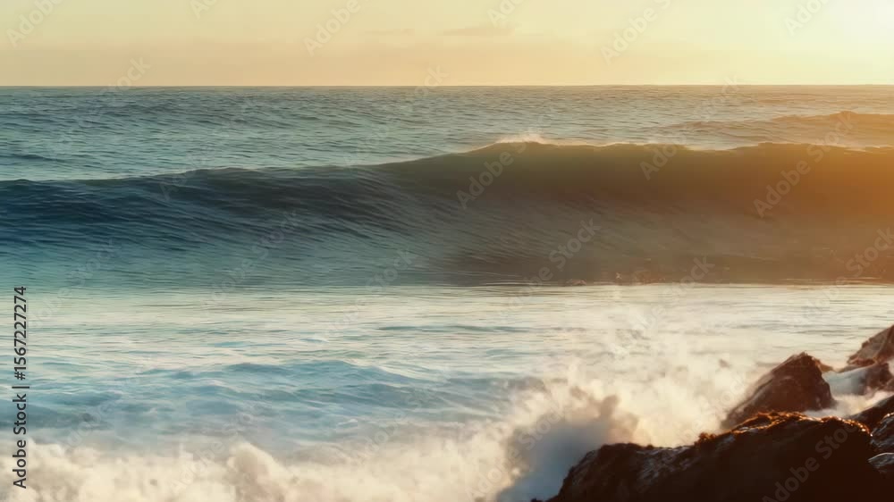 Aufkleber scenic ocean view at dusk with crashing waves against the shore, creating a dynamic and vibrant seas
