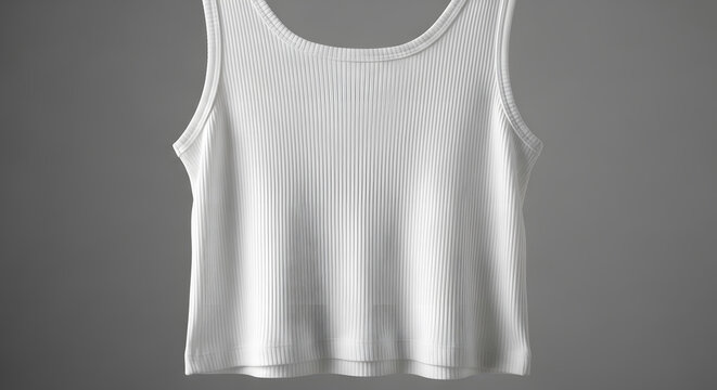 Plain White Tank Top on Neutral Grey Background, Basic Sleeveless Undershirt Apparel Isolated Studio Shot