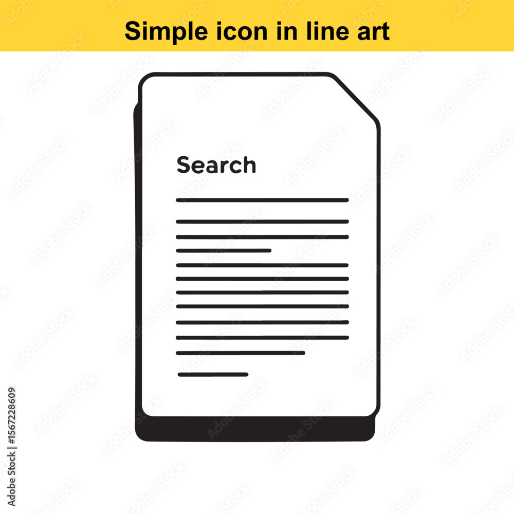 Poster minimalist search icon depicting a document with text and shadow