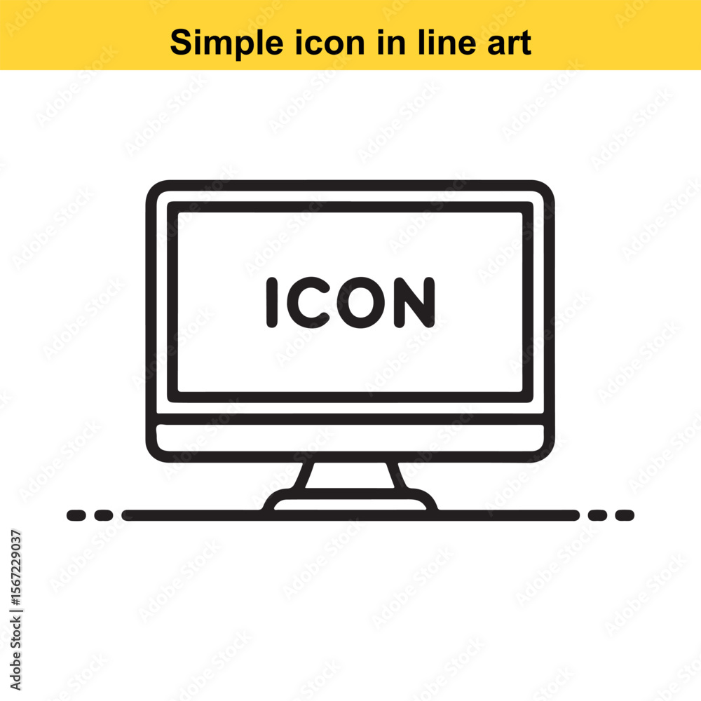 Poster minimalist computer monitor line art icon with the word icon displayed