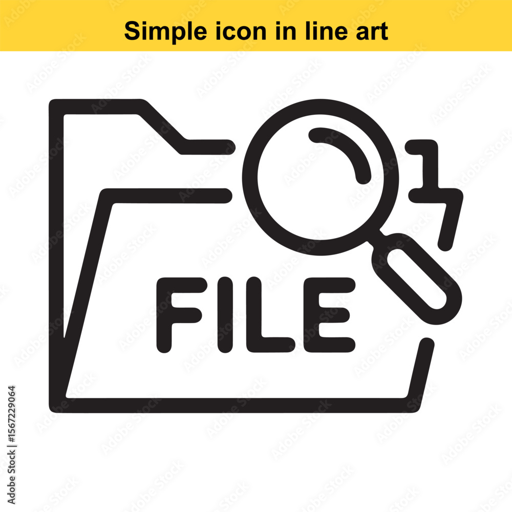 Poster file search icon magnifying glass over a folder with the word file
