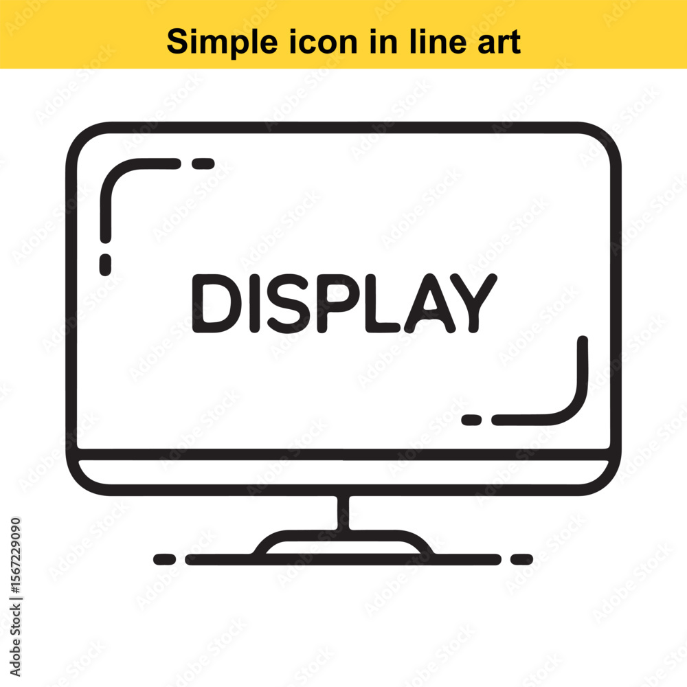Poster minimalist line art illustration of a computer monitor displaying the word display