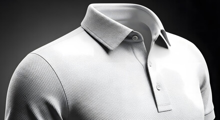 White Polo Shirt Close-Up: Detailed Fabric Texture & Classic Style on Dark Background