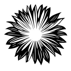Black and white stylized sunflower design transparent background