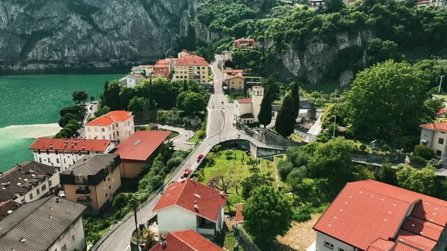 Lake Iseo and town &ndash; aerial drone view