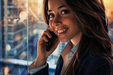 Clear Pixel Image of Businesswoman Smiling While Talking on the Phone