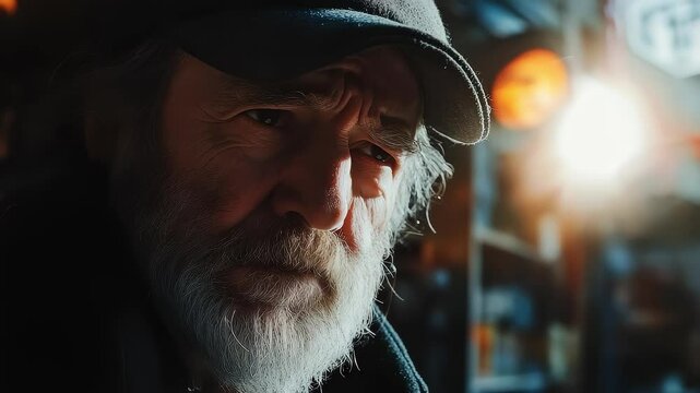 Weathered Old Man with Deep Eyes Thinking