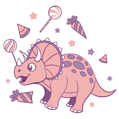 Candy Shop themed SVG: Silly  Triceratops in a Birthday environment