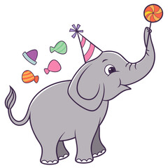 Cute Curious  African Elephant in a Birthday world – Candy Shop palette vector