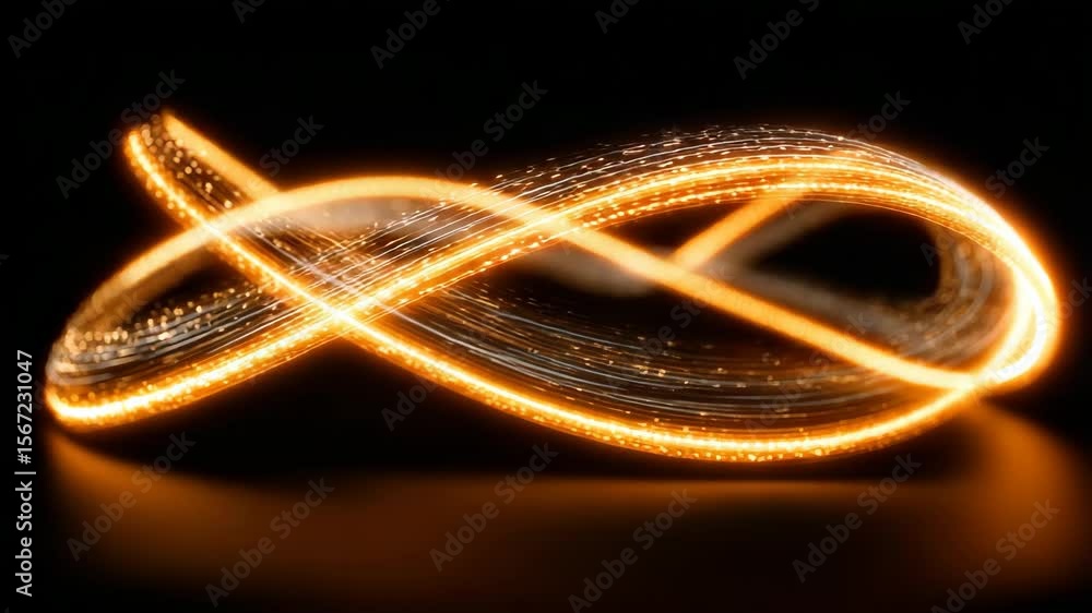 Poster dynamic light trails in infinity shape with golden sparkling effect