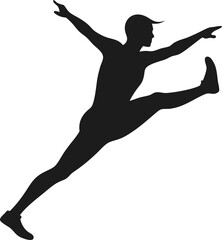 Silhouette of high-knee jump, vector with white background.