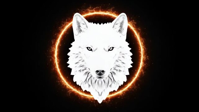 Fiery wolf emblems in different colors with glowing ring backgrounds graphic animation video