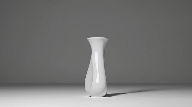 3D animation of a glossy ceramic vase spinning on a gray studio background. The vase features traditional floral patterns and intricate surface reflections, making it ideal for showcasing product desi