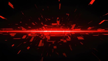 Mesmerizing red laser beam with digital fragment explosion and energetic visual effects show,