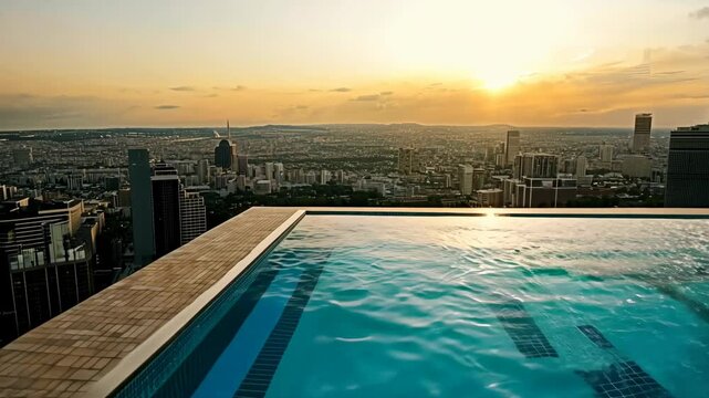 Sky-High Infinity Pool with a Serene Atmosphere and Dazzling Night City View
