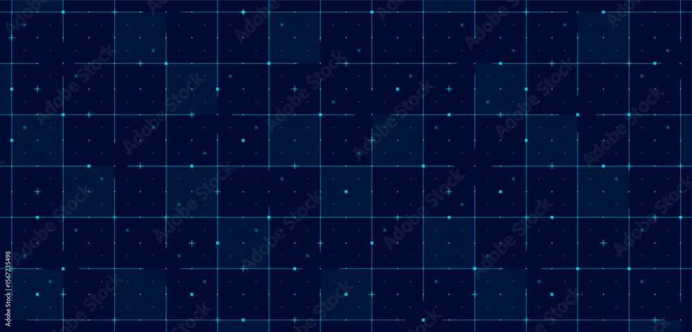 Fototapete Futuristic tech grid with blue digital mesh. Abstract HUD interface features wireframe pattern, crosslines and virtual data. Sci fi vector template with cyber UI elements and modern infographic style