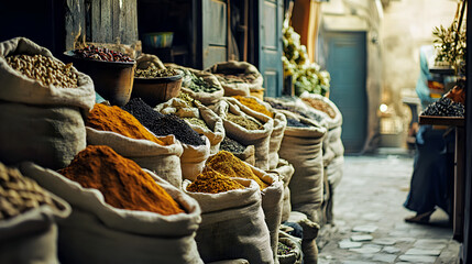 Delicious fresh dried fruits displayed at an old Asian street food market