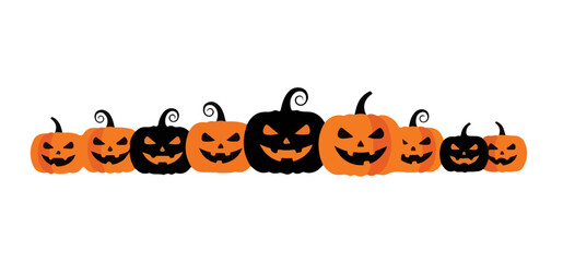 Halloween pumpkins with spooky faces in vibrant orange and black colors  