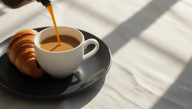 A close-up of coffee, including black, milky, and sweetened options, ready to drink on a breakfast table