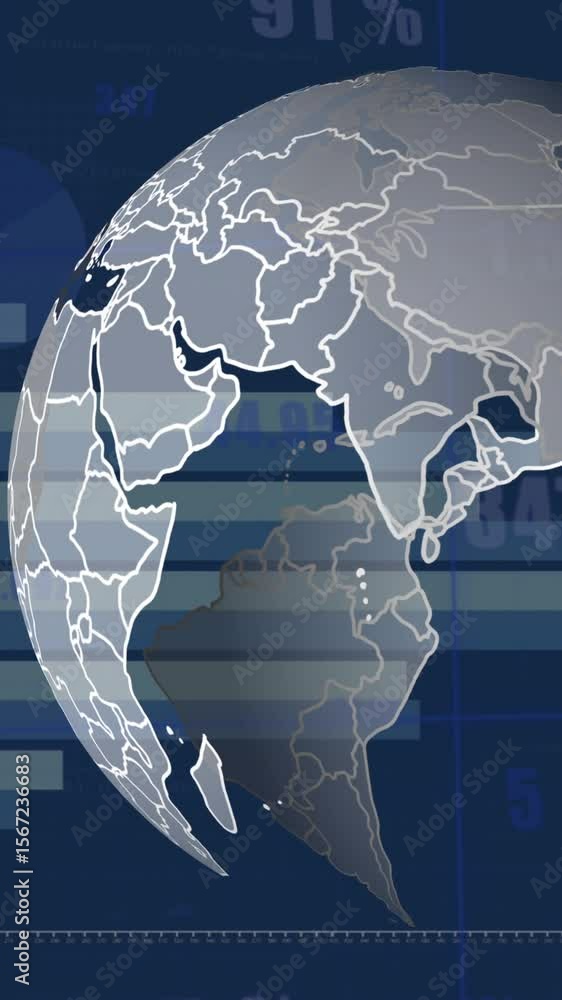 Aufkleber animation of data processing over globe on blue background