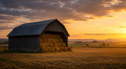 Obraz premium Cozy barn under glowing sunset