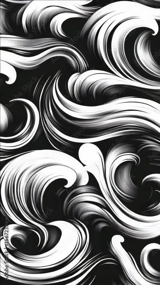 Poster a dynamic, abstract ocean wave pattern with a painterly quality. this artistic is available in black