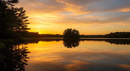 Sítio lake reflecting golden sunset