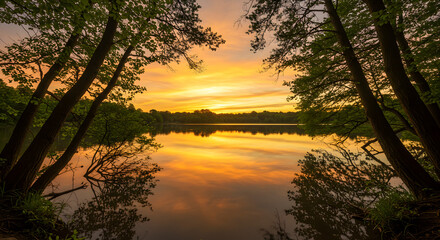 S&iacute;tio lake reflecting golden sunset