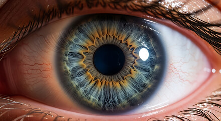 Close-up view of a human eye revealing intricate details of the iris.
