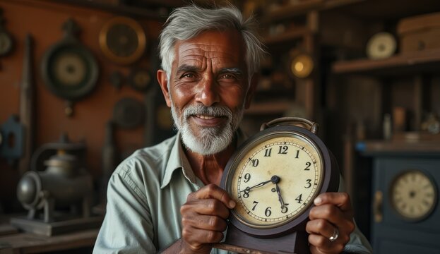 indian technician inspecting old wristwatch mechanism