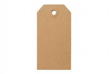 Blank cardboard tag with punched hole, ready for personalization, floating on transparent backdrop