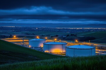 Fototapeta premium Serene Night at a Gas Facility with Soft Lighting