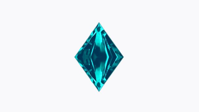 A stylish teal-colored diamond crystal rotating on a white background in a seamless loop. Perfect for fantasy UIs, RPG treasure visuals, or clean interface design.