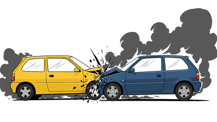 Fototapeta premium Cartoon Illustration of a Car Crash, Collision, Accident