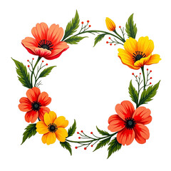 Vibrant orange and yellow flowers wreath transparent background